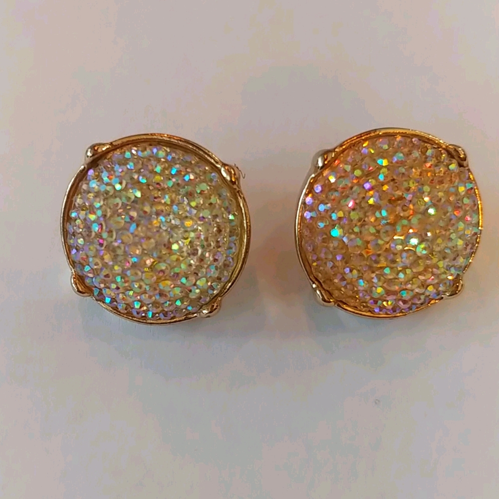 Sparkly Gold tone Round Stud Earrings